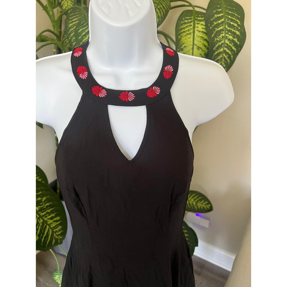 Candies Halter SMALL Dress‎ Fit & Flare Black Sleeveless Embroidered Zip #605